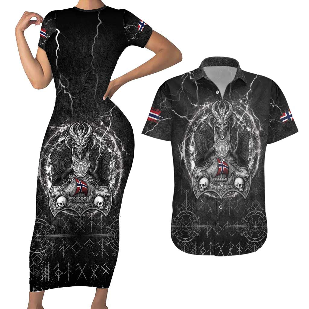 Personalized Norway Viking Couples Matching Short Sleeve Bodycon Dress and Hawaiian Shirt Odin's Raven Legacy - Wonder Print Shop