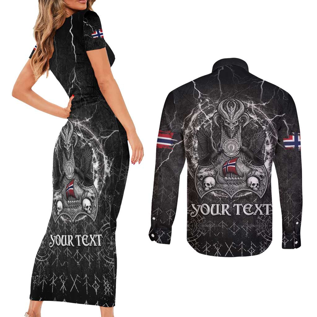 Personalized Norway Viking Couples Matching Short Sleeve Bodycon Dress and Long Sleeve Button Shirt Odin's Raven Legacy - Wonder Print Shop