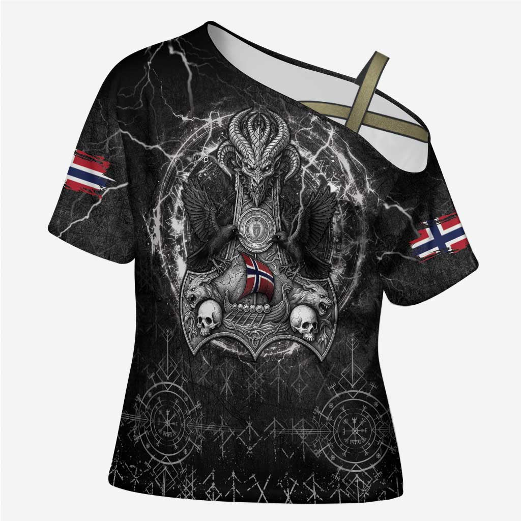 Personalized Norway Viking Cross Shoulder Shirt Odin's Raven Legacy - Wonder Print Shop