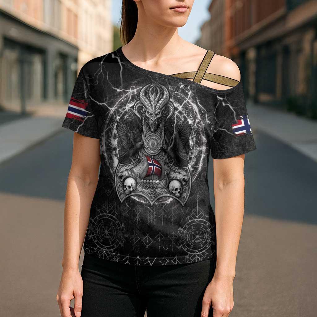 Personalized Norway Viking Cross Shoulder Shirt Odin's Raven Legacy - Wonder Print Shop