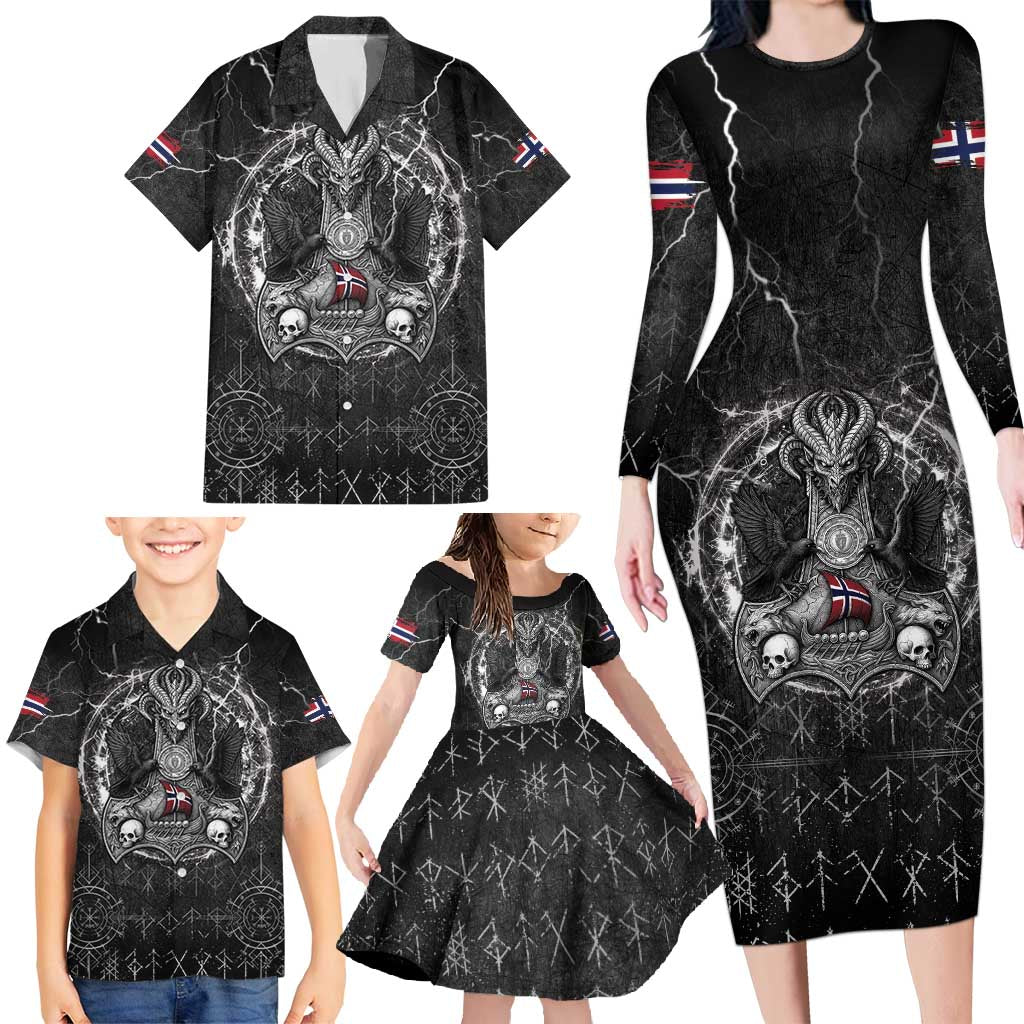 Personalized Norway Viking Family Matching Long Sleeve Bodycon Dress and Hawaiian Shirt Odin's Raven Legacy - Wonder Print Shop