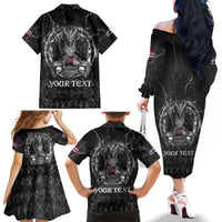 Personalized Norway Viking Family Matching Off The Shoulder Long Sleeve Dress and Hawaiian Shirt Odin's Raven Legacy - Wonder Print Shop