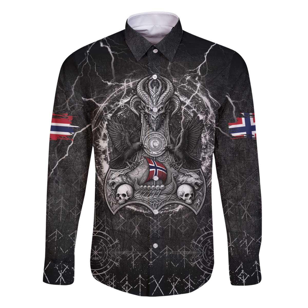 Personalized Norway Viking Family Matching Off The Shoulder Long Sleeve Dress and Hawaiian Shirt Odin's Raven Legacy - Wonder Print Shop