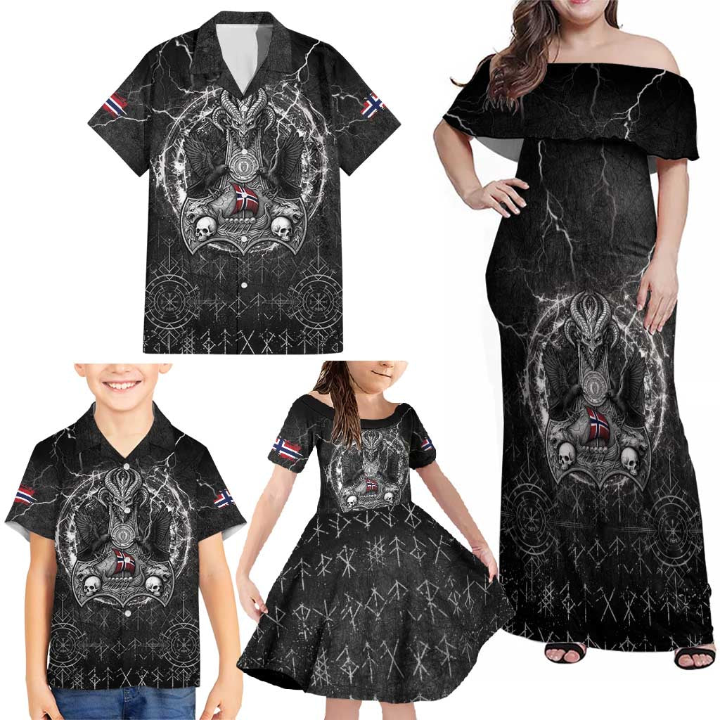 Personalized Norway Viking Family Matching Off Shoulder Maxi Dress and Hawaiian Shirt Odin's Raven Legacy - Wonder Print Shop