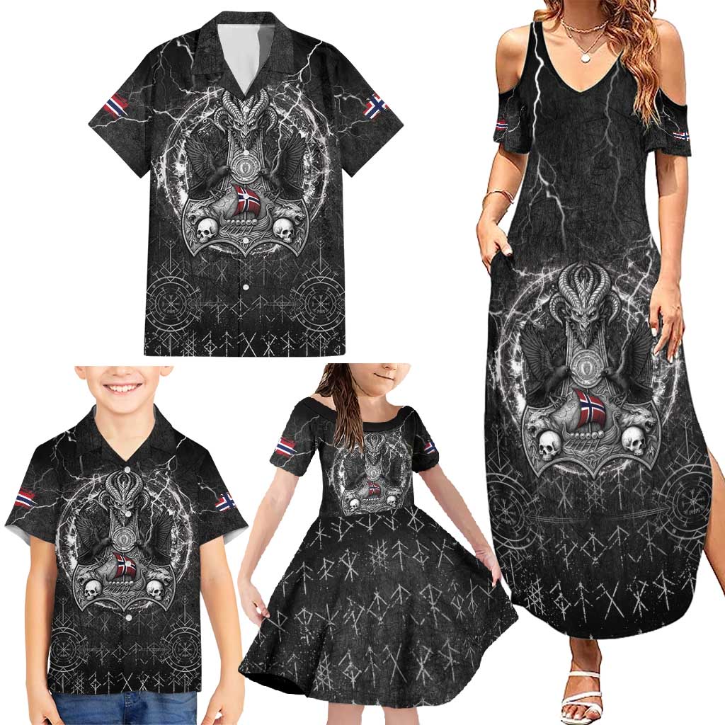 Personalized Norway Viking Family Matching Summer Maxi Dress and Hawaiian Shirt Odin's Raven Legacy - Wonder Print Shop