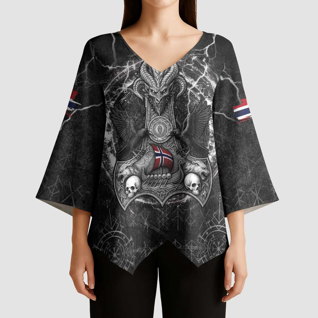 Personalized Norway Viking Kimono Sleeve Blouse Odin's Raven Legacy - Wonder Print Shop