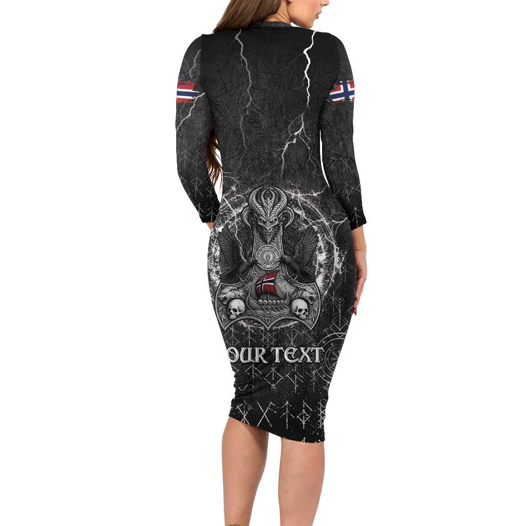 Personalized Norway Viking Long Sleeve Bodycon Dress Odin's Raven Legacy - Wonder Print Shop