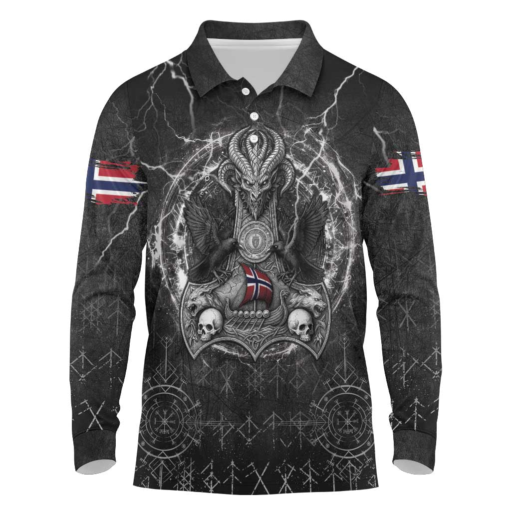 Personalized Norway Viking Long Sleeve Polo Shirt Odin's Raven Legacy - Wonder Print Shop