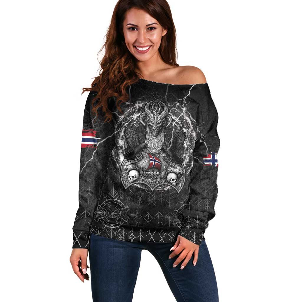 Personalized Norway Viking Off Shoulder Sweater Odin's Raven Legacy - Wonder Print Shop