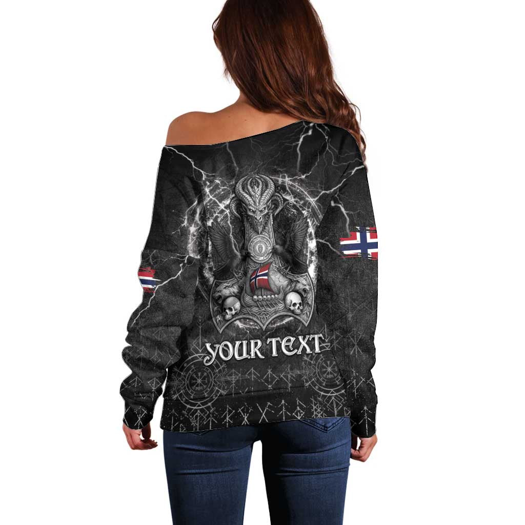 Personalized Norway Viking Off Shoulder Sweater Odin's Raven Legacy - Wonder Print Shop