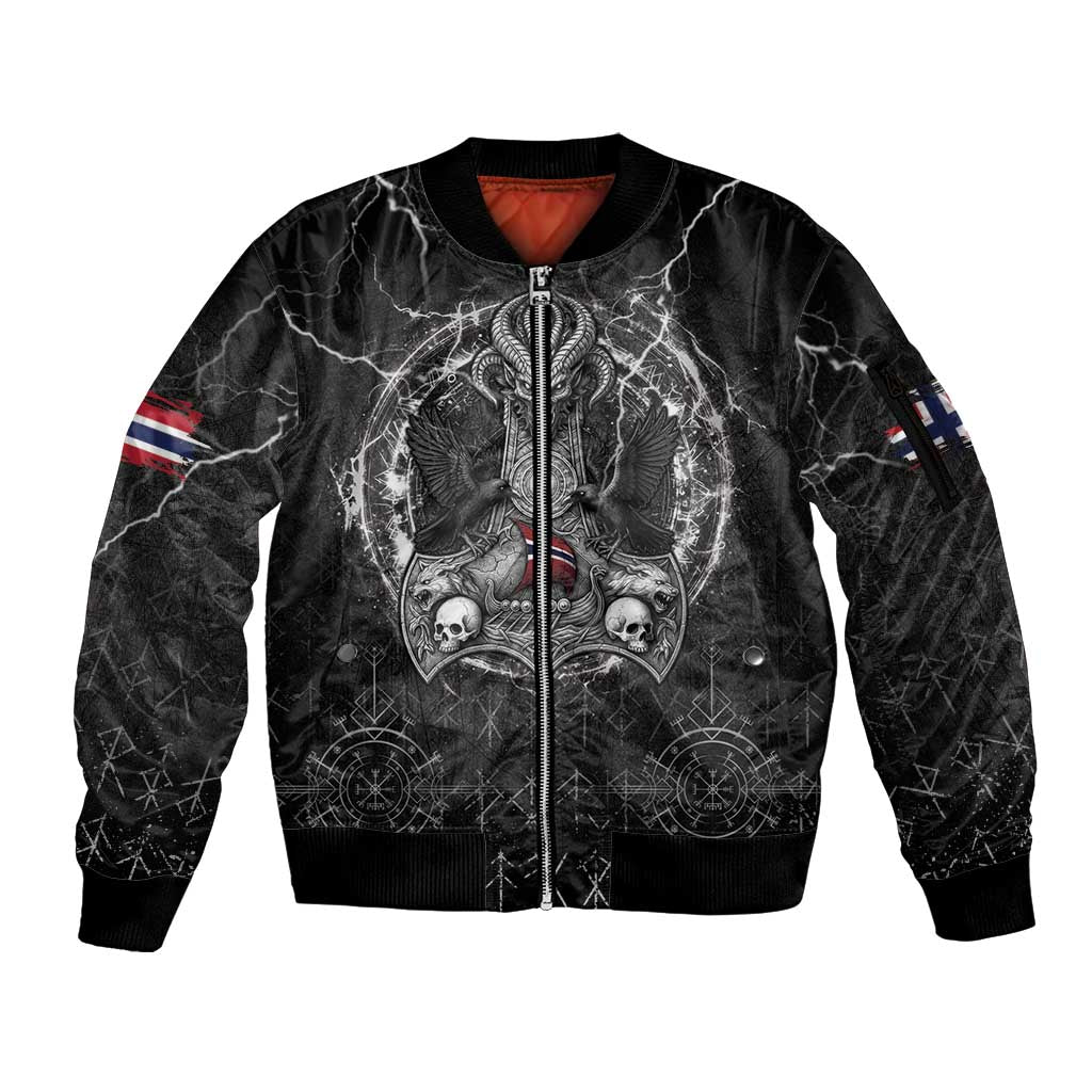 Personalized Norway Viking Sleeve Zip Bomber Jacket Odin's Raven Legacy - Wonder Print Shop