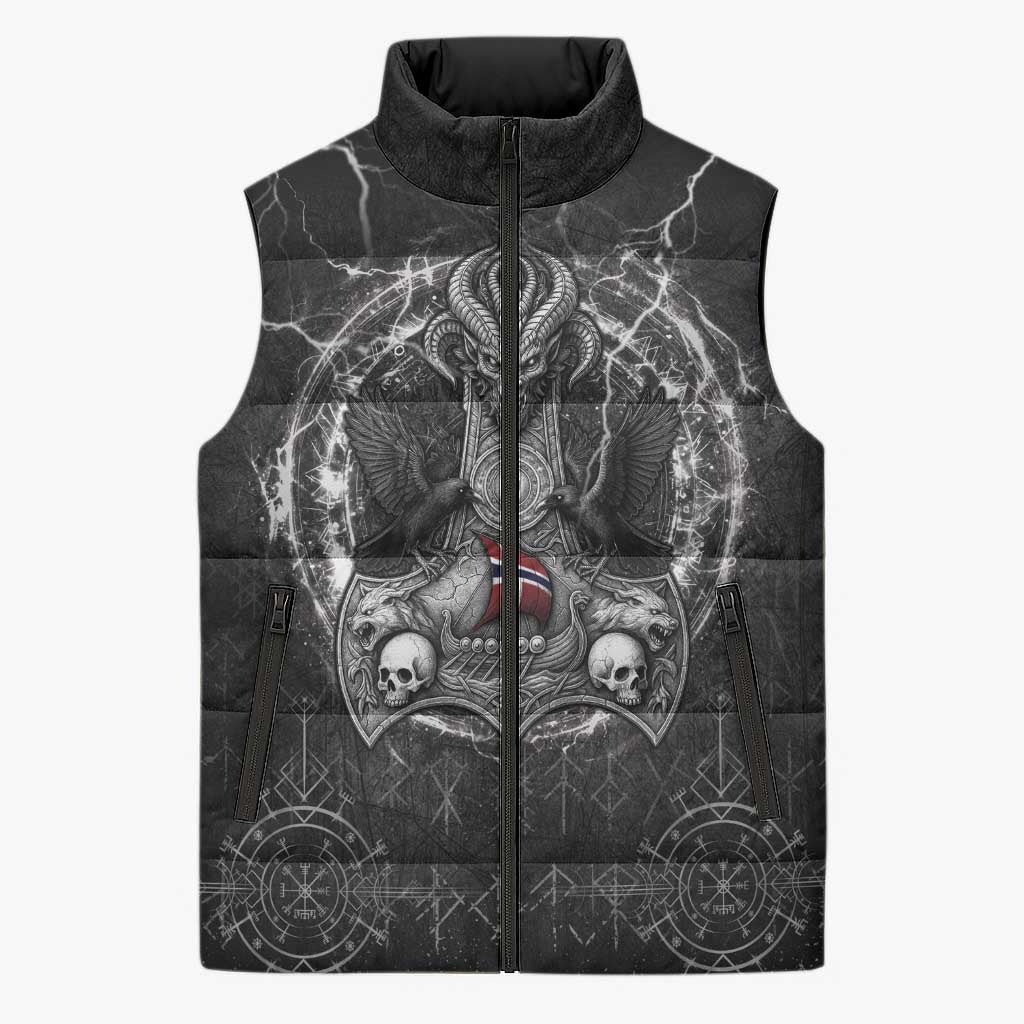 Personalized Norway Viking Sleeveless Puffer Jacket Odin's Raven Legacy - Wonder Print Shop