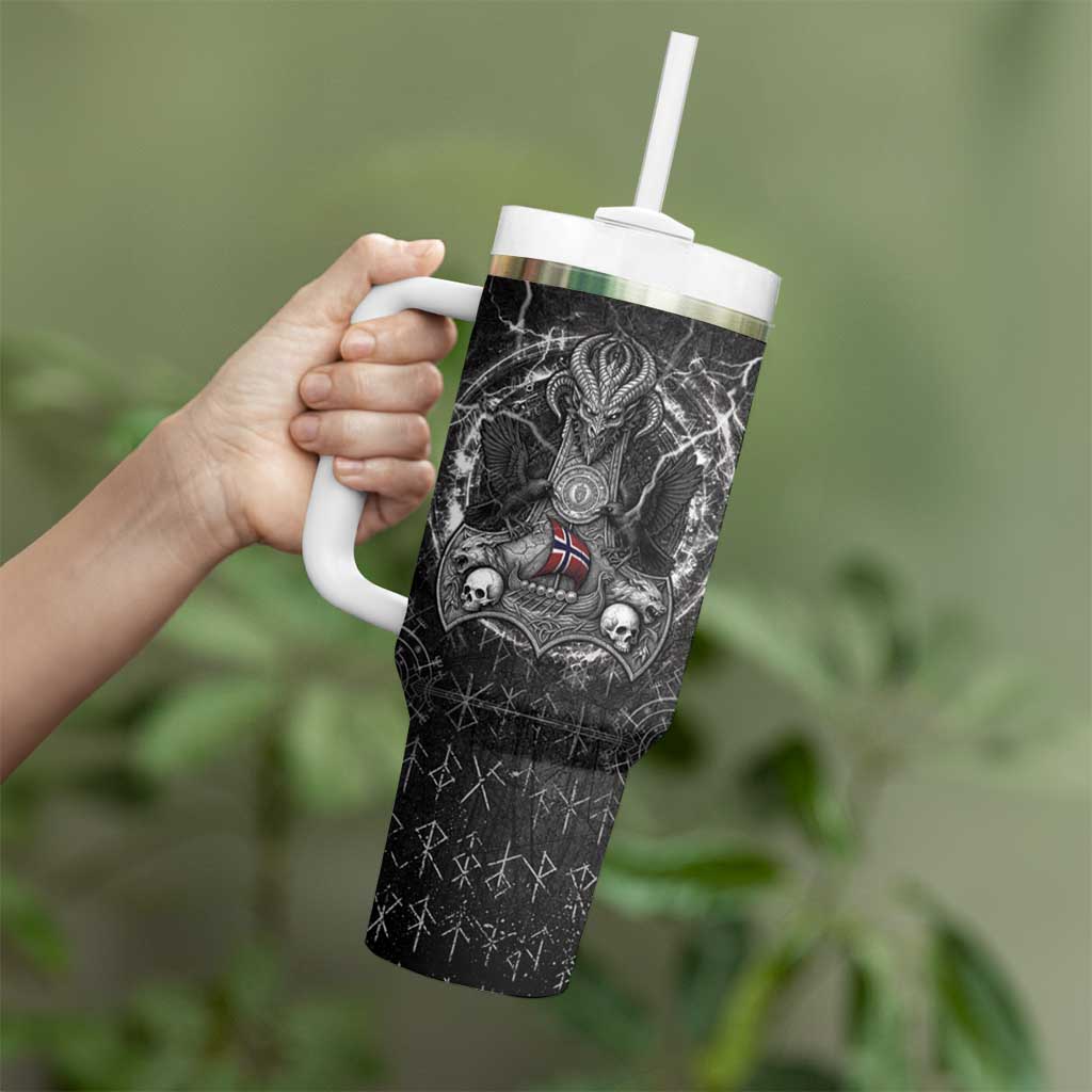 Personalized Norway Viking Tumbler With Handle Odin's Raven Legacy - Wonder Print Shop