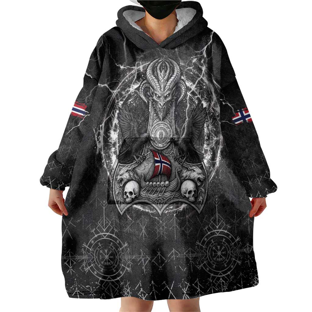 Personalized Norway Viking Wearable Blanket Hoodie Odin's Raven Legacy - Wonder Print Shop