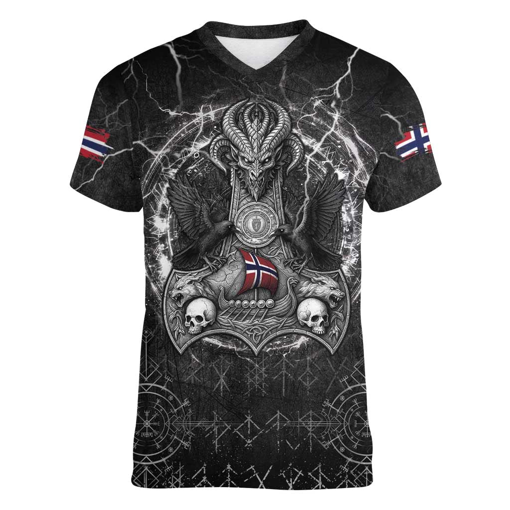 Personalized Norway Viking Women V-Neck T-Shirt Odin's Raven Legacy - Wonder Print Shop