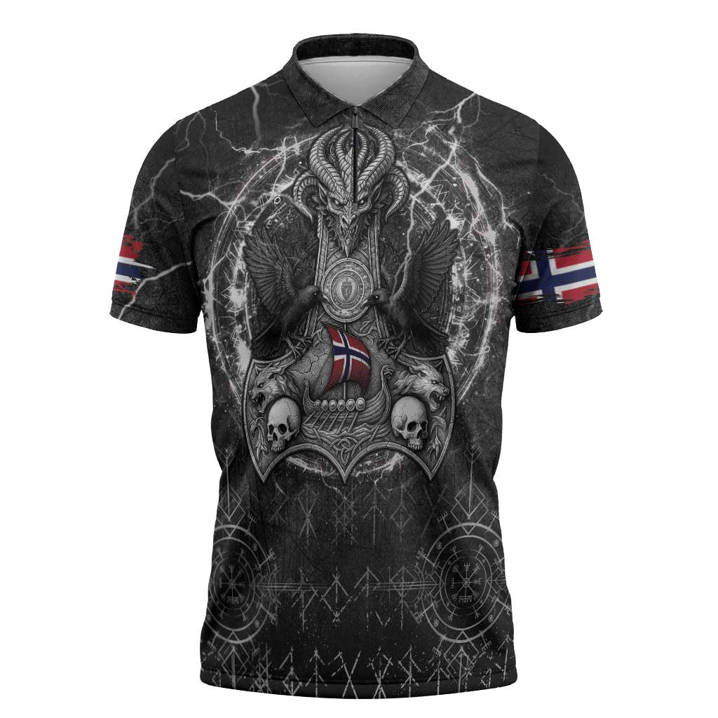 Personalized Norway Viking Zipper Polo Shirt Odin's Raven Legacy - Wonder Print Shop