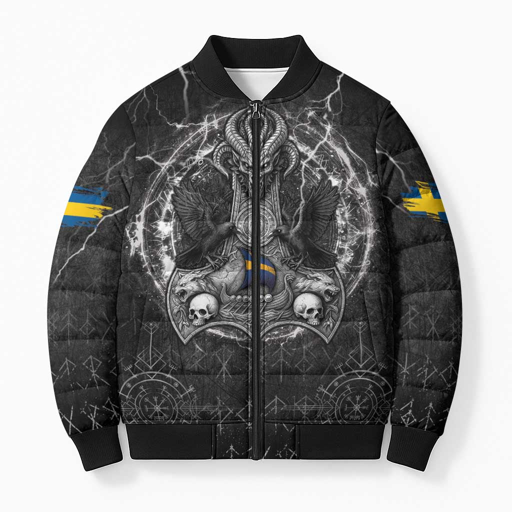 Personalized Sweden Viking Bomber Puffer Jacket Odin's Raven Legacy - Wonder Print Shop