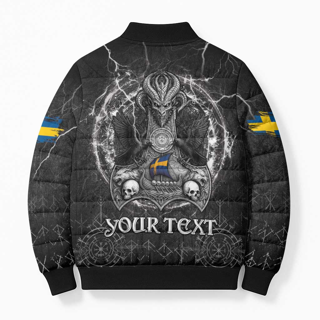 Personalized Sweden Viking Bomber Puffer Jacket Odin's Raven Legacy - Wonder Print Shop