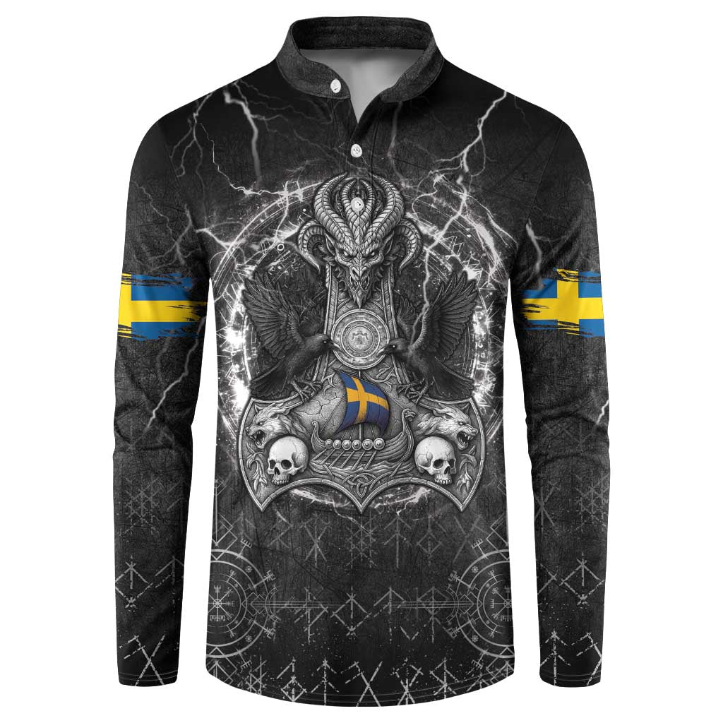 Personalized Sweden Viking Button Sweatshirt Odin's Raven Legacy - Wonder Print Shop