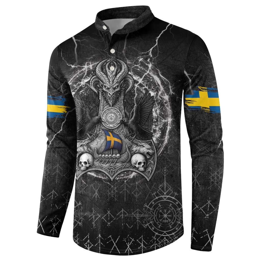 Personalized Sweden Viking Button Sweatshirt Odin's Raven Legacy - Wonder Print Shop