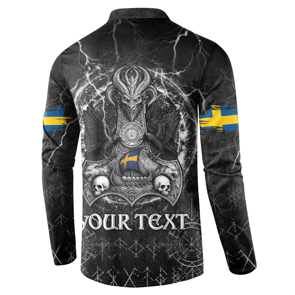 Personalized Sweden Viking Button Sweatshirt Odin's Raven Legacy - Wonder Print Shop