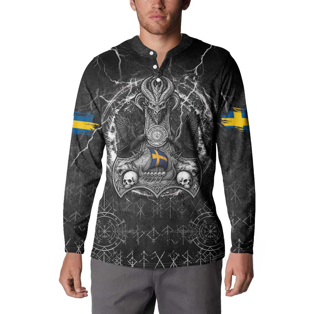 Personalized Sweden Viking Button Sweatshirt Odin's Raven Legacy - Wonder Print Shop