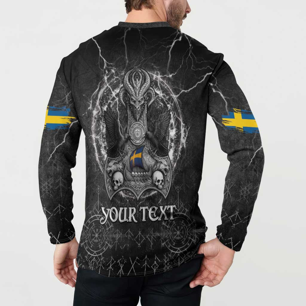Personalized Sweden Viking Button Sweatshirt Odin's Raven Legacy - Wonder Print Shop