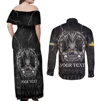 Personalized Sweden Viking Couples Matching Off Shoulder Maxi Dress and Long Sleeve Button Shirt Odin's Raven Legacy - Wonder Print Shop