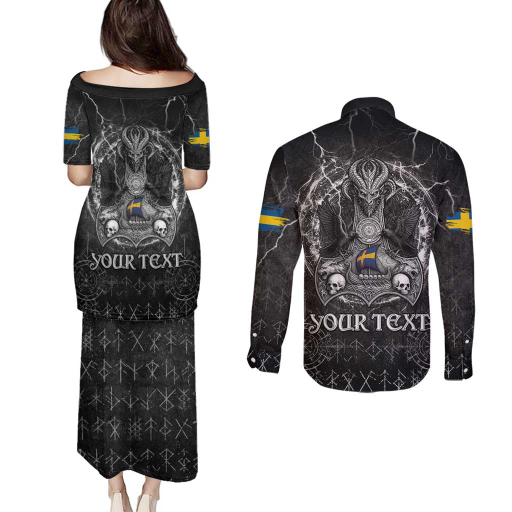 Personalized Sweden Viking Couples Matching Puletasi and Long Sleeve Button Shirt Odin's Raven Legacy - Wonder Print Shop