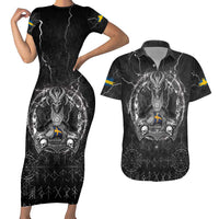 Personalized Sweden Viking Couples Matching Short Sleeve Bodycon Dress and Hawaiian Shirt Odin's Raven Legacy - Wonder Print Shop