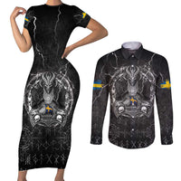 Personalized Sweden Viking Couples Matching Short Sleeve Bodycon Dress and Long Sleeve Button Shirt Odin's Raven Legacy - Wonder Print Shop
