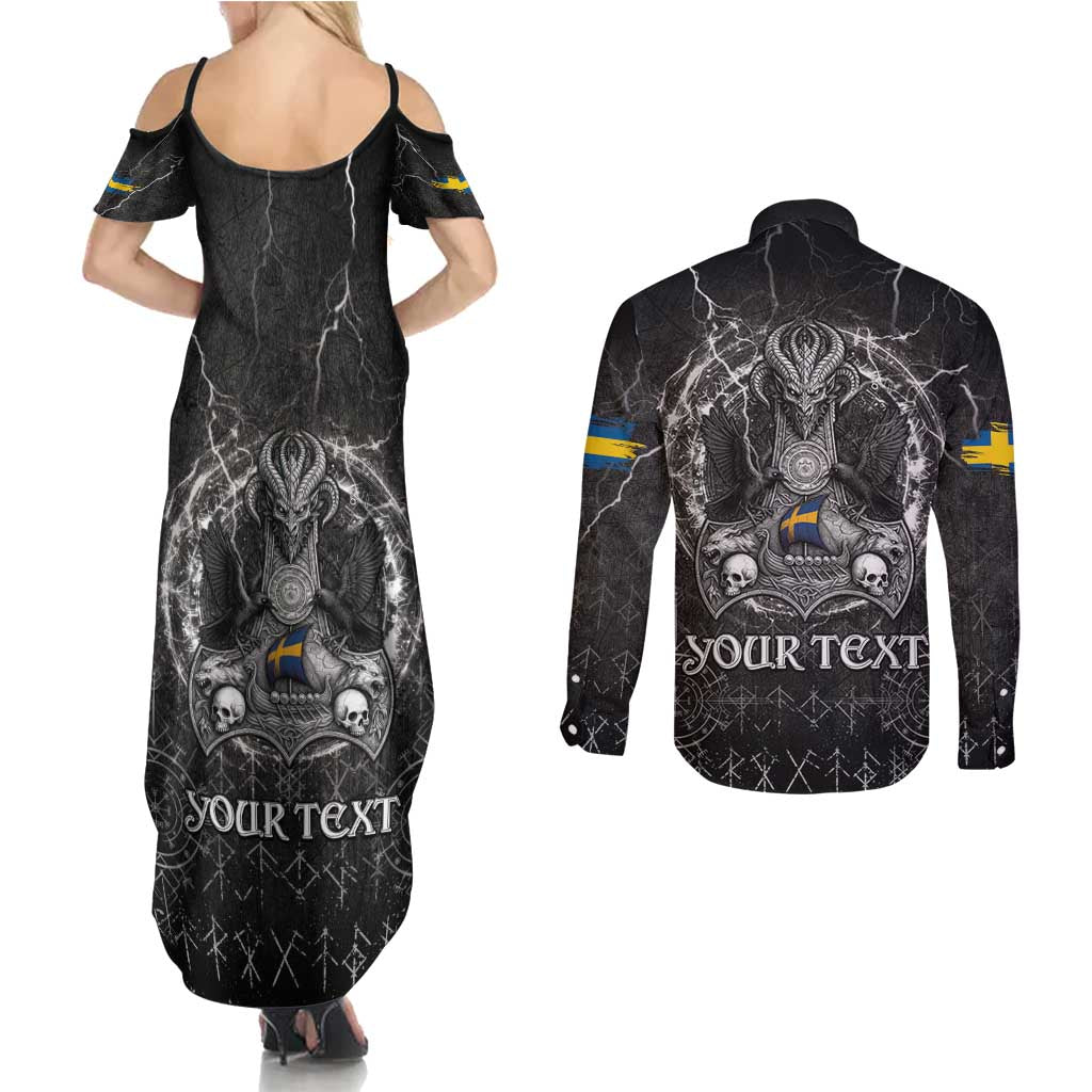 Personalized Sweden Viking Couples Matching Summer Maxi Dress and Long Sleeve Button Shirt Odin's Raven Legacy - Wonder Print Shop