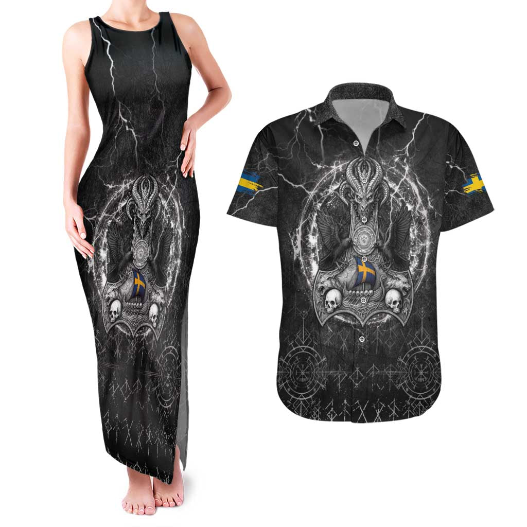 Personalized Sweden Viking Couples Matching Tank Maxi Dress and Hawaiian Shirt Odin's Raven Legacy - Wonder Print Shop