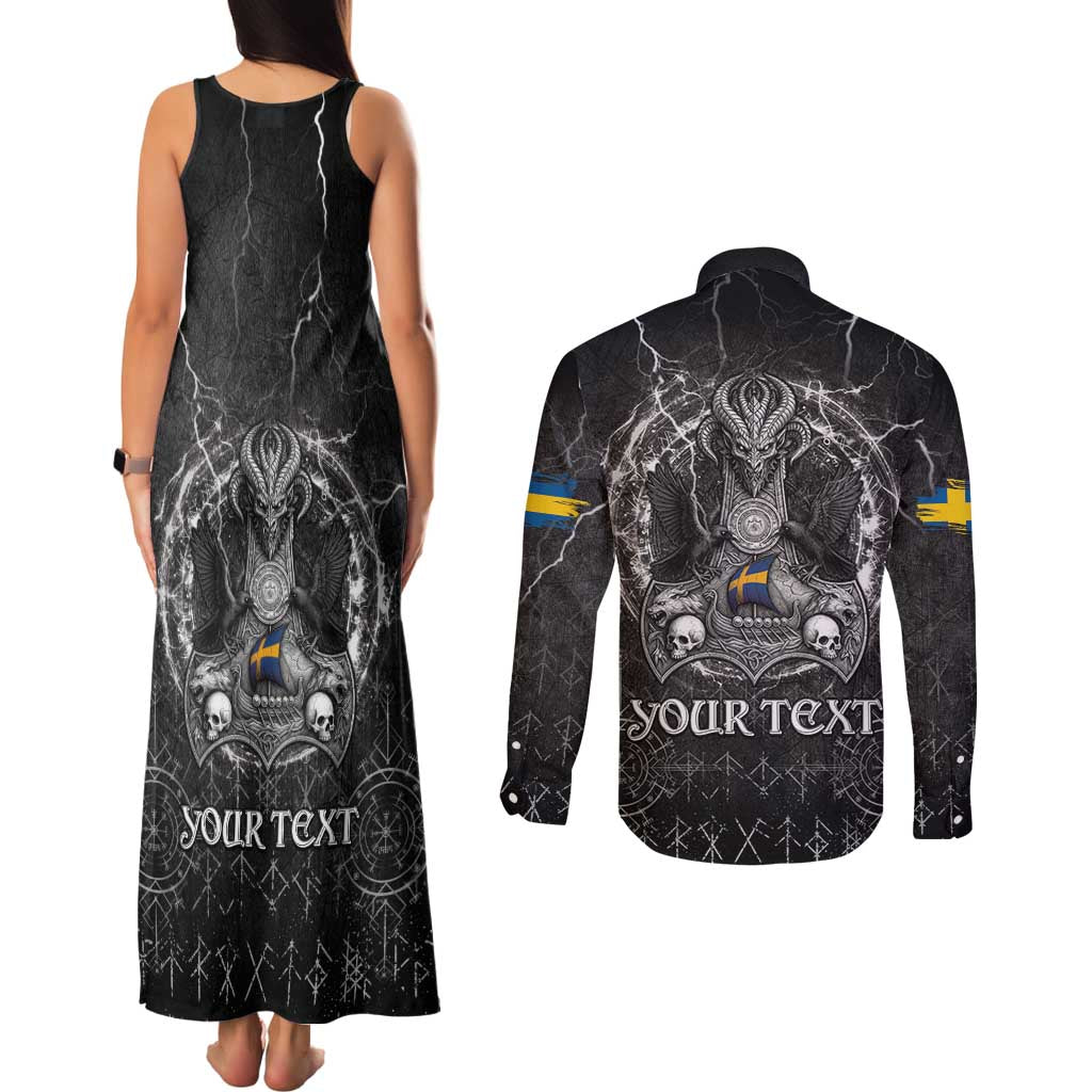 Personalized Sweden Viking Couples Matching Tank Maxi Dress and Long Sleeve Button Shirt Odin's Raven Legacy - Wonder Print Shop