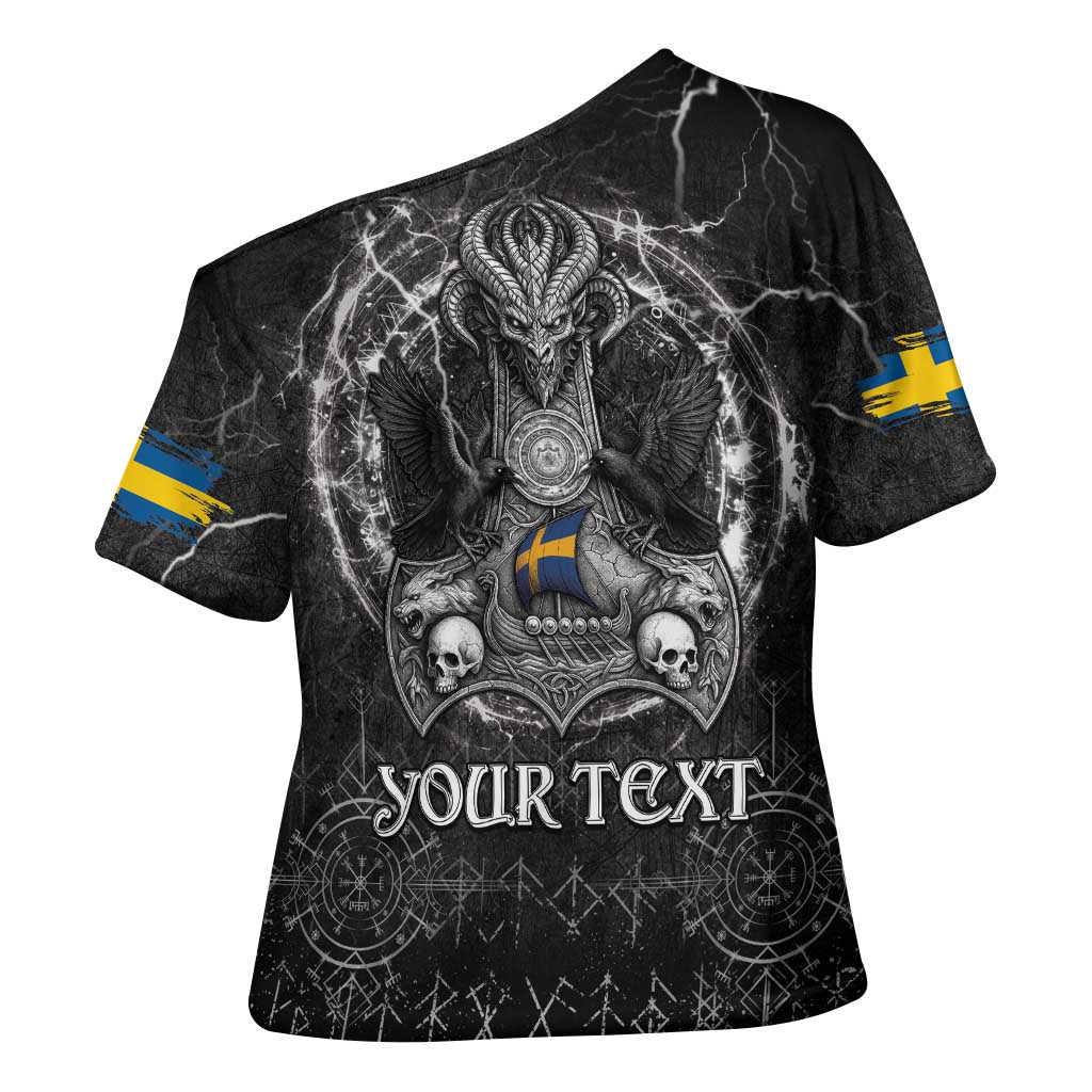 Personalized Sweden Viking Cross Shoulder Shirt Odin's Raven Legacy - Wonder Print Shop