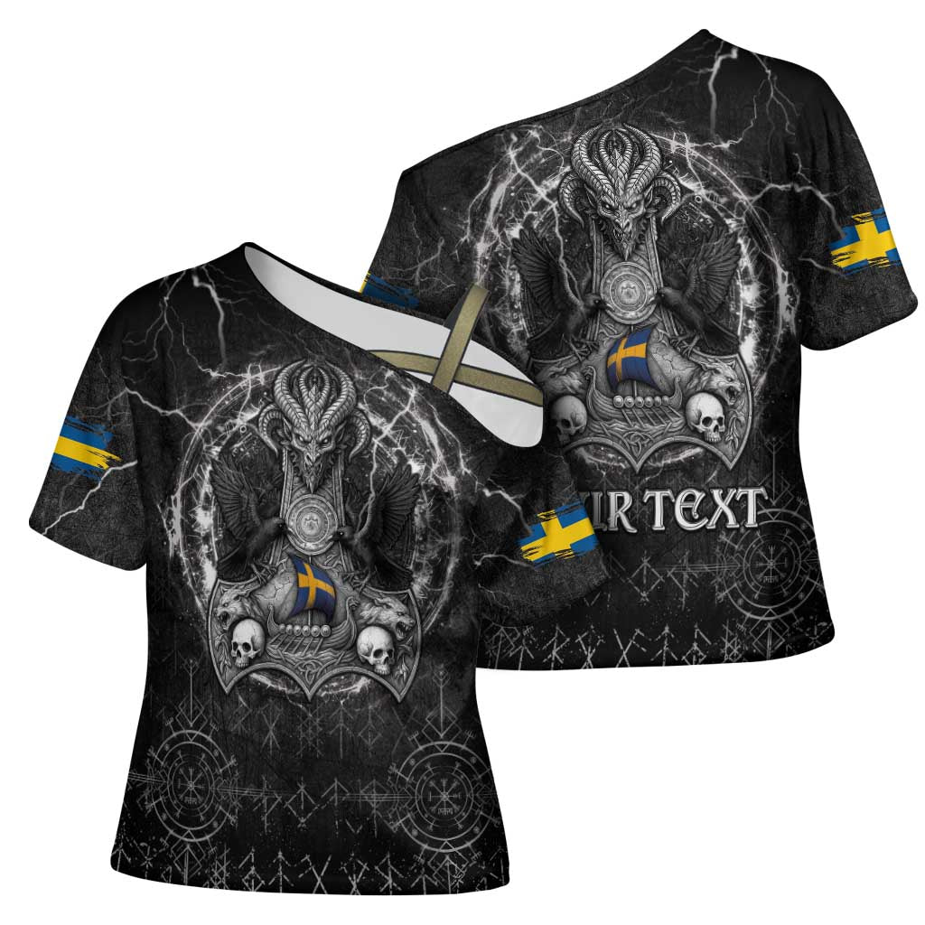 Personalized Sweden Viking Cross Shoulder Shirt Odin's Raven Legacy - Wonder Print Shop