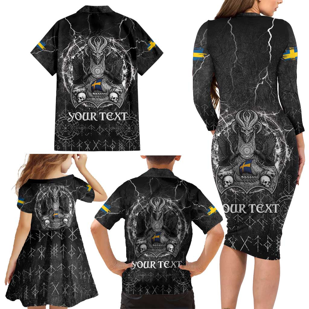 Personalized Sweden Viking Family Matching Long Sleeve Bodycon Dress and Hawaiian Shirt Odin's Raven Legacy - Wonder Print Shop