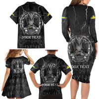 Personalized Sweden Viking Family Matching Long Sleeve Bodycon Dress and Hawaiian Shirt Odin's Raven Legacy - Wonder Print Shop