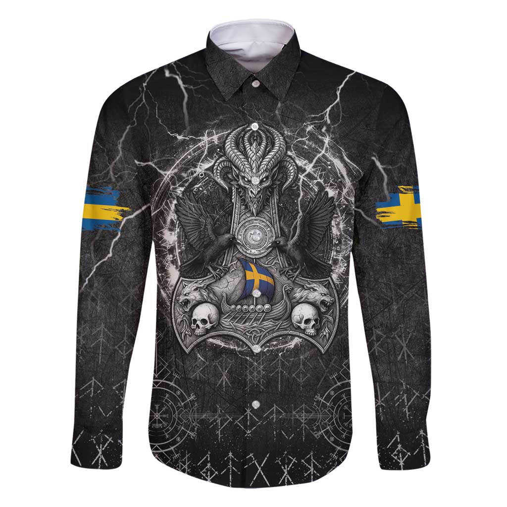 Personalized Sweden Viking Family Matching Long Sleeve Bodycon Dress and Hawaiian Shirt Odin's Raven Legacy - Wonder Print Shop