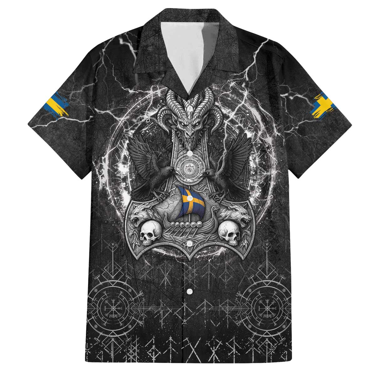 Personalized Sweden Viking Family Matching Off The Shoulder Long Sleeve Dress and Hawaiian Shirt Odin's Raven Legacy - Wonder Print Shop