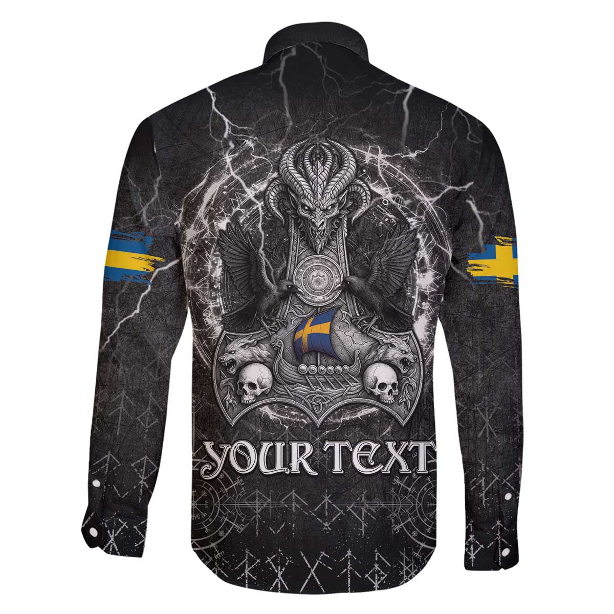 Personalized Sweden Viking Family Matching Off The Shoulder Long Sleeve Dress and Hawaiian Shirt Odin's Raven Legacy - Wonder Print Shop