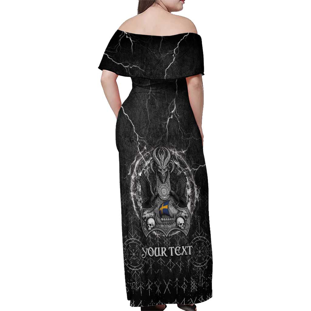 Personalized Sweden Viking Family Matching Off Shoulder Maxi Dress and Hawaiian Shirt Odin's Raven Legacy - Wonder Print Shop