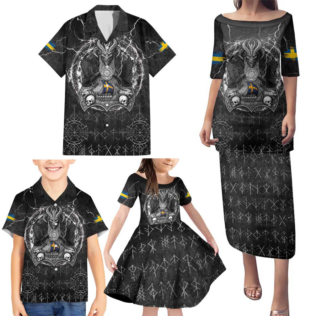 Personalized Sweden Viking Family Matching Puletasi and Hawaiian Shirt Odin's Raven Legacy - Wonder Print Shop