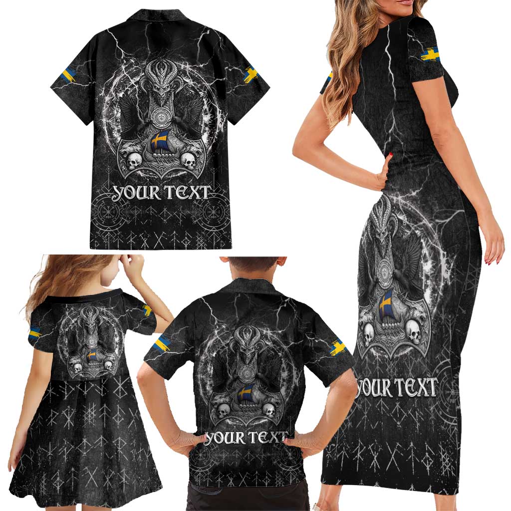Personalized Sweden Viking Family Matching Short Sleeve Bodycon Dress and Hawaiian Shirt Odin's Raven Legacy - Wonder Print Shop
