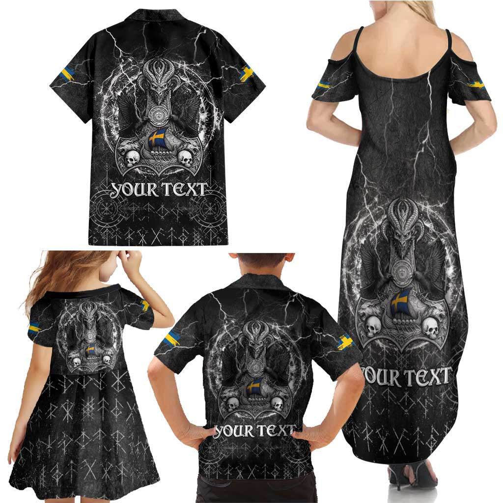 Personalized Sweden Viking Family Matching Summer Maxi Dress and Hawaiian Shirt Odin's Raven Legacy - Wonder Print Shop