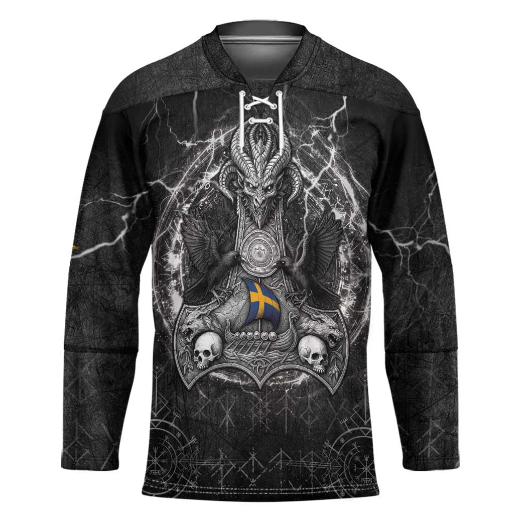 Personalized Sweden Viking Hockey Jersey Odin's Raven Legacy - Wonder Print Shop