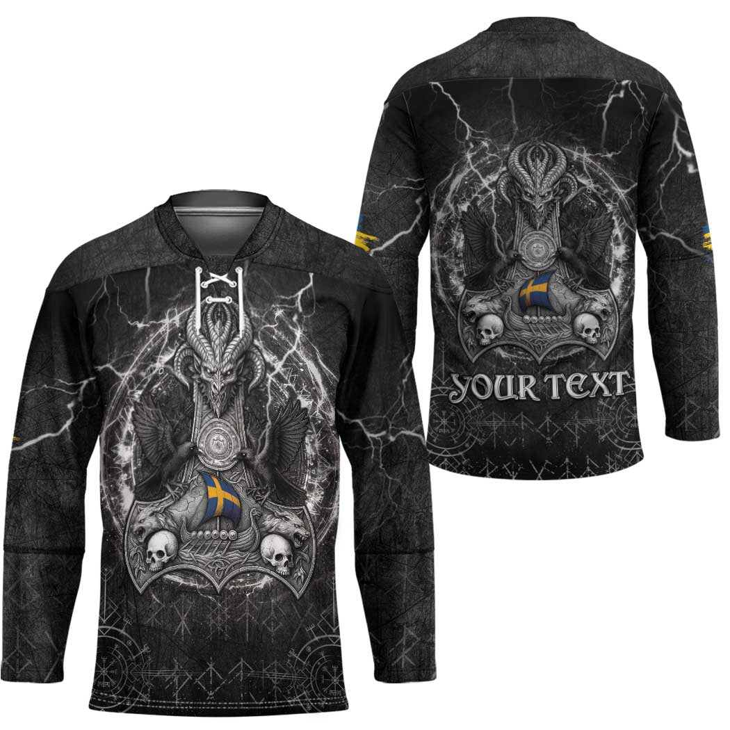 Personalized Sweden Viking Hockey Jersey Odin's Raven Legacy - Wonder Print Shop