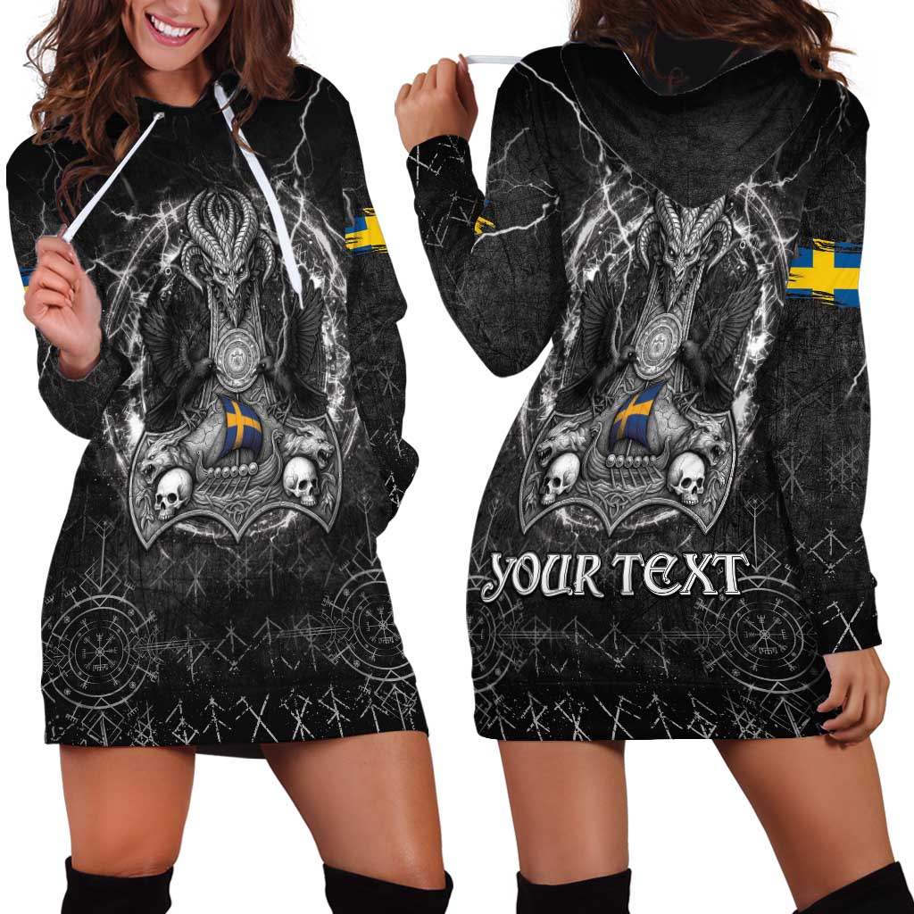 Personalized Sweden Viking Hoodie Dress Odin's Raven Legacy - Wonder Print Shop