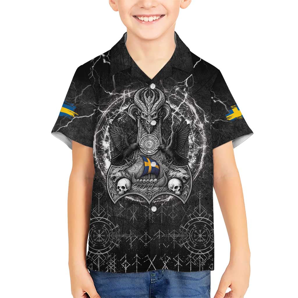 Personalized Sweden Viking Kid Hawaiian Shirt Odin's Raven Legacy - Wonder Print Shop