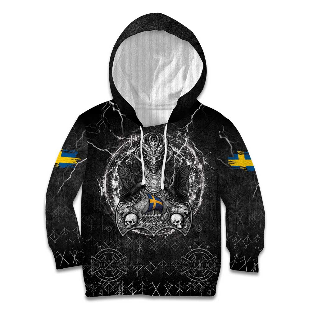 Personalized Sweden Viking Kid Hoodie Odin's Raven Legacy - Wonder Print Shop